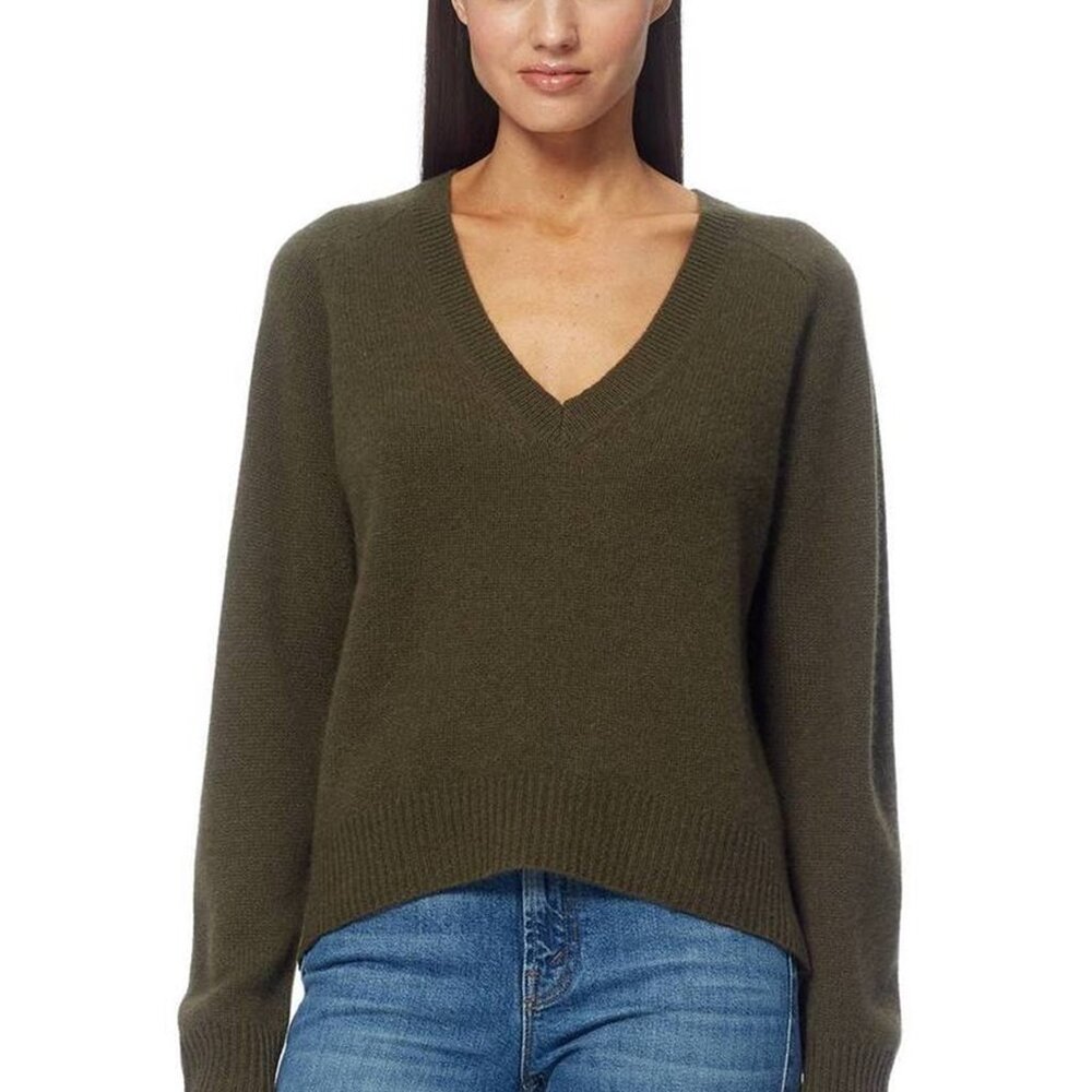 360 Cashmere Olive Green V-Neck Cashmere Sweater